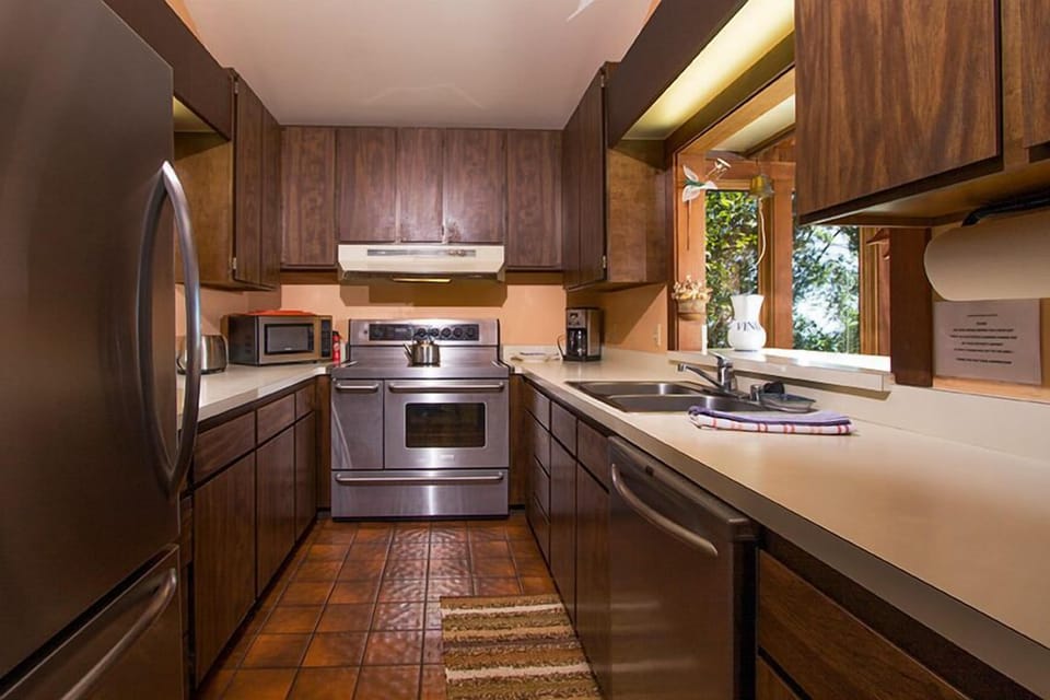 The kitchen is small but complete & well appointed.