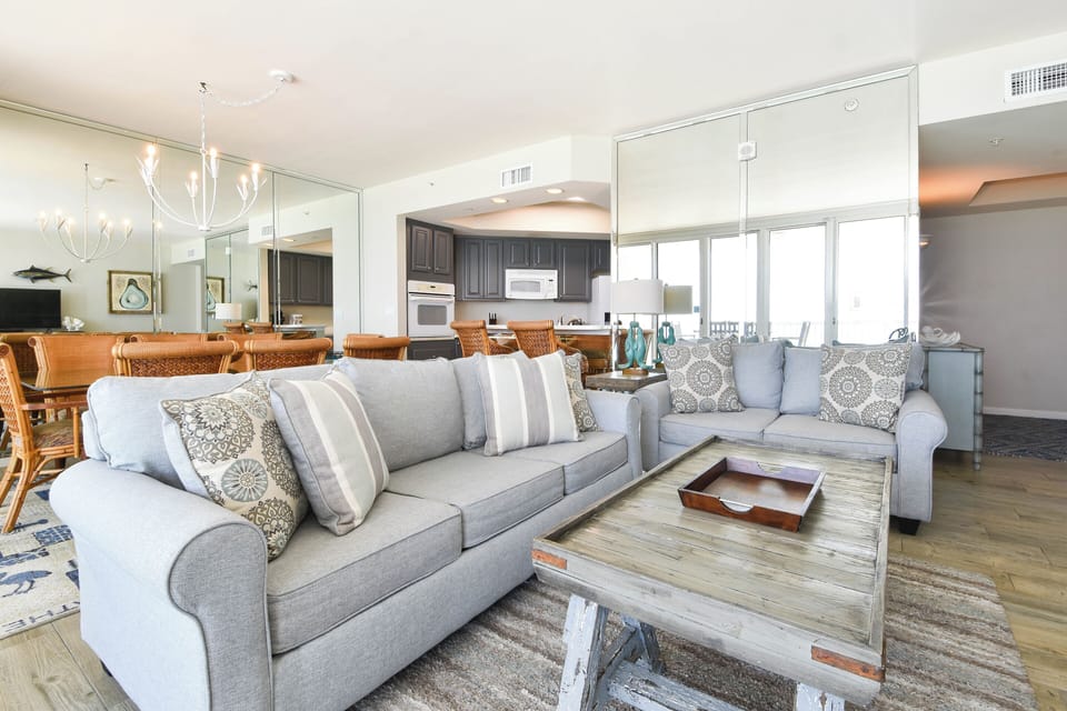 Silver Beach Towers West 703 - Living Area and Kitchen