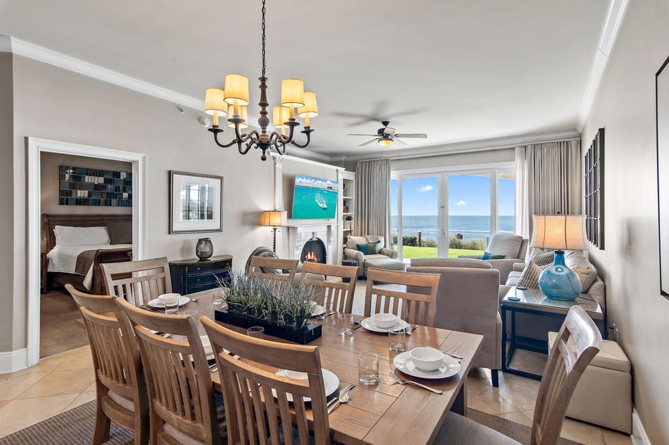 Dining Room - Located directly off from the living room is the dining room with seating for 8. 
Master bedroom is located right off the living room.