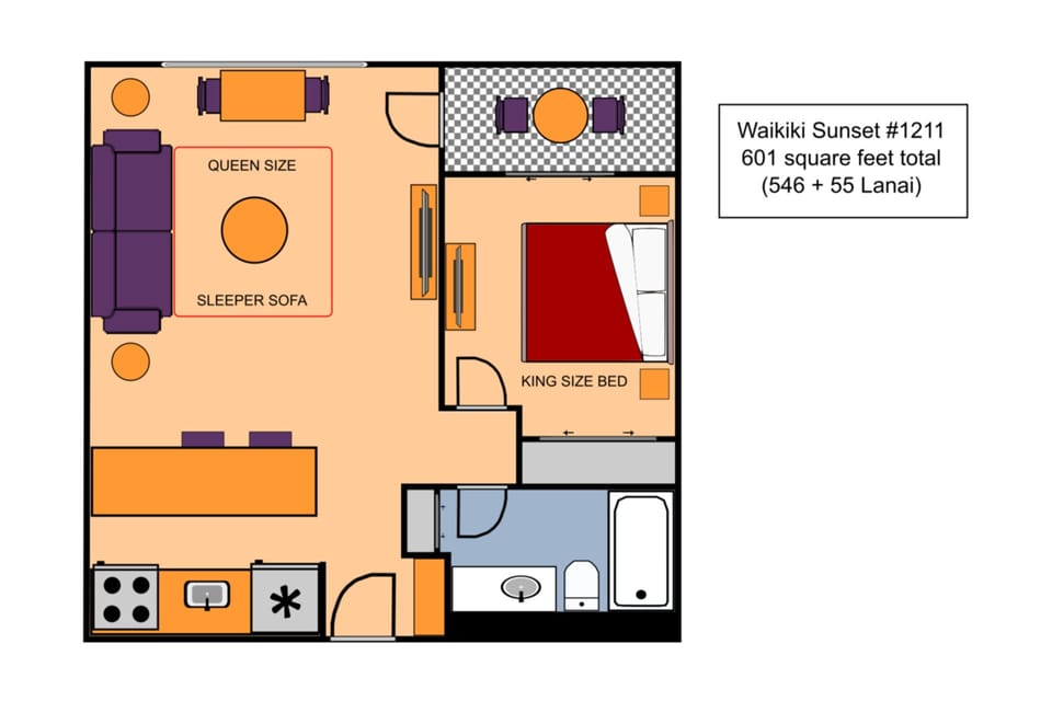 Waikiki Sunset #1211 Floor Plan