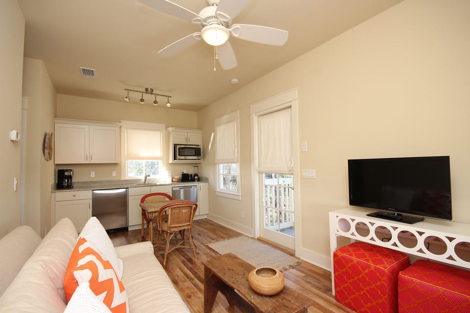 Guest Cottage Living Space with Flat Screen TV