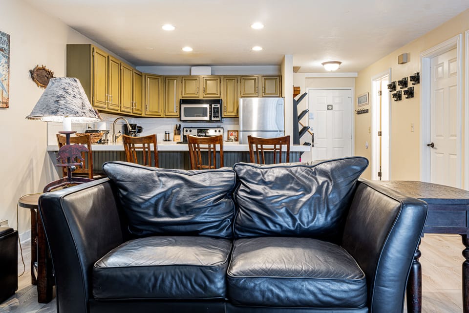 Comfortable leather furnishings in  great room