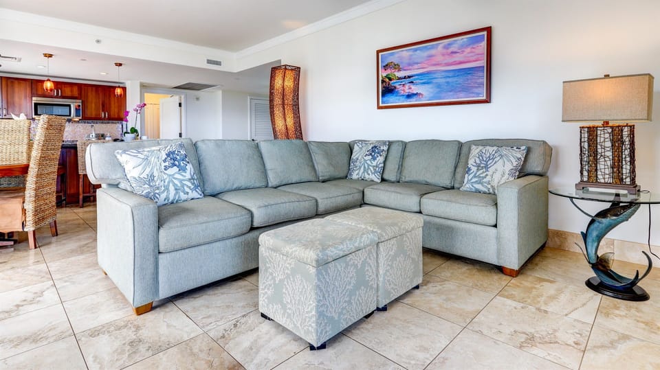 Open up the plush couch to a queen size sofa sleeper