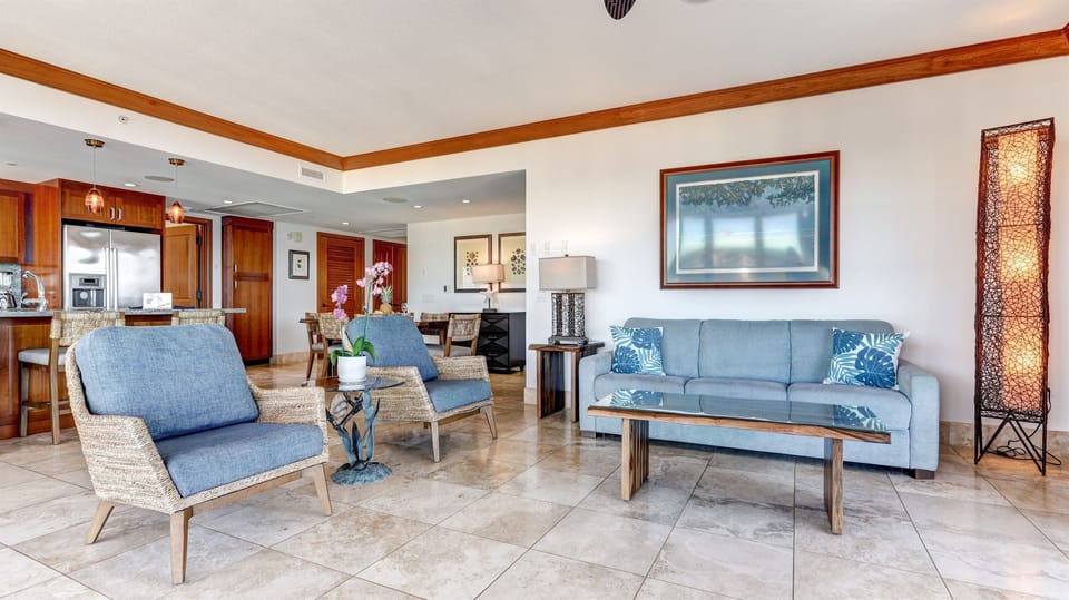 The plush couches invite you to relax & sink into comfort
