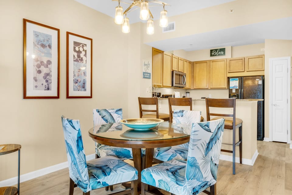 Dining table plus eat-in bar seating
