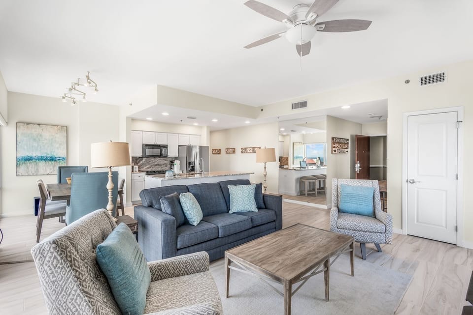 Living Room, Dining, & Kitchen