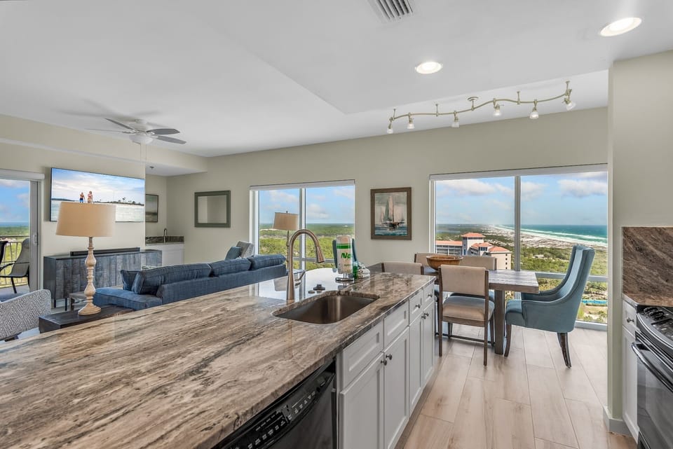 Kitchen, Dining & Living Room