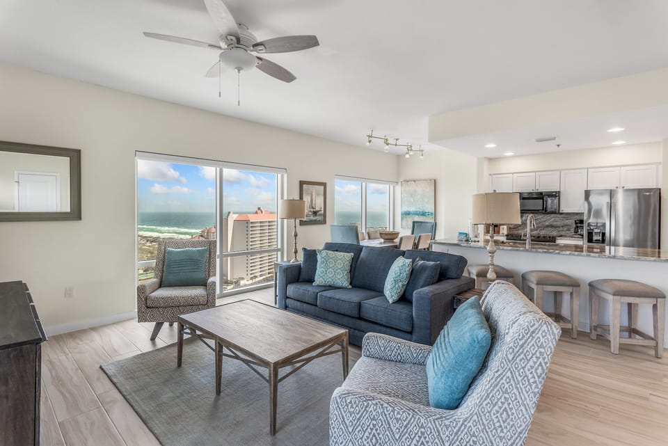 Living Room, Dining, & Kitchen
