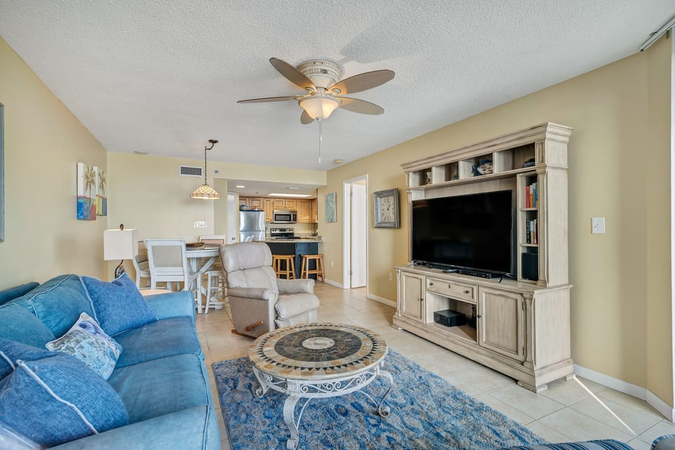 Spacious Living Room with a Sleeper Sofa and Fantastic View of the Gulf