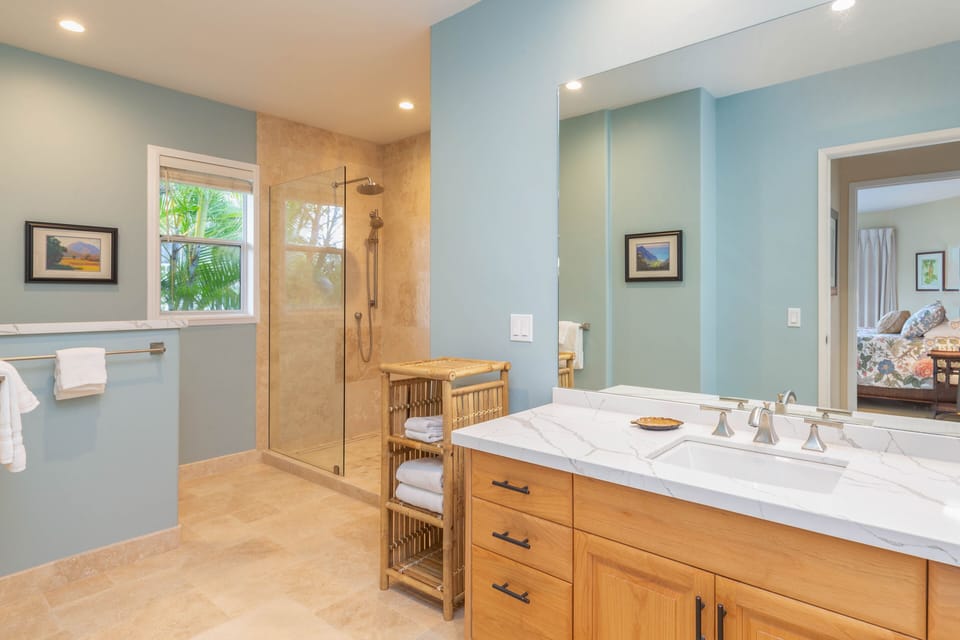 Remodeled bathroom with walk in shower