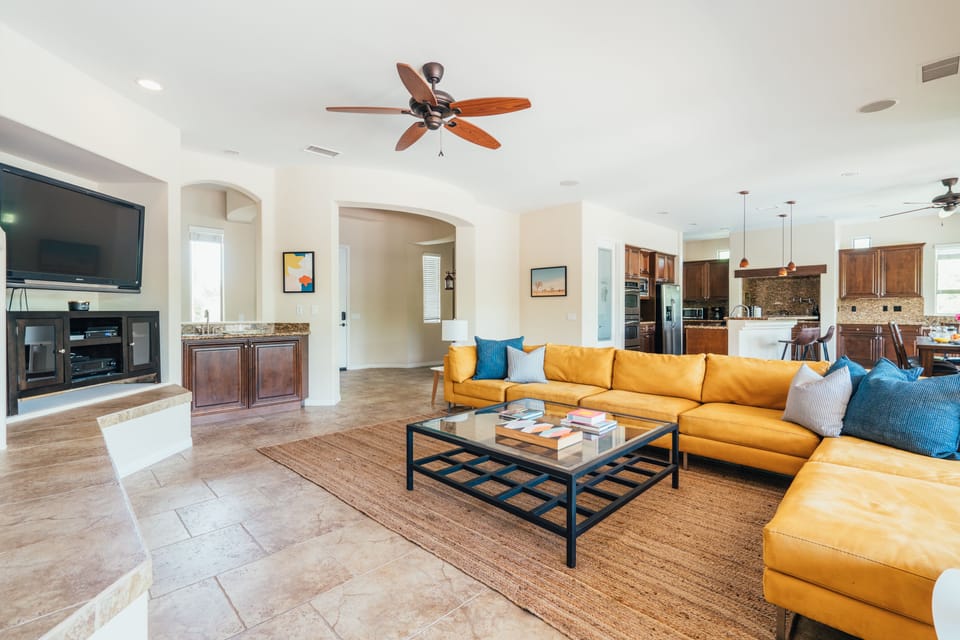 Spacious living area. *Please note we have updated our seating area to provide new couches