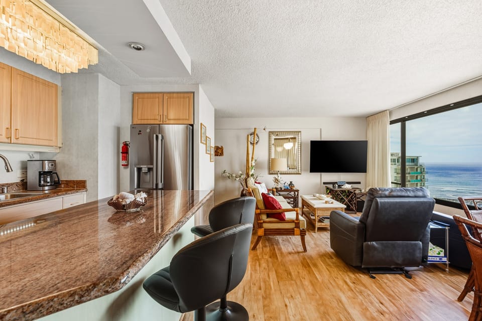 Kitchen & Living with Ocean View