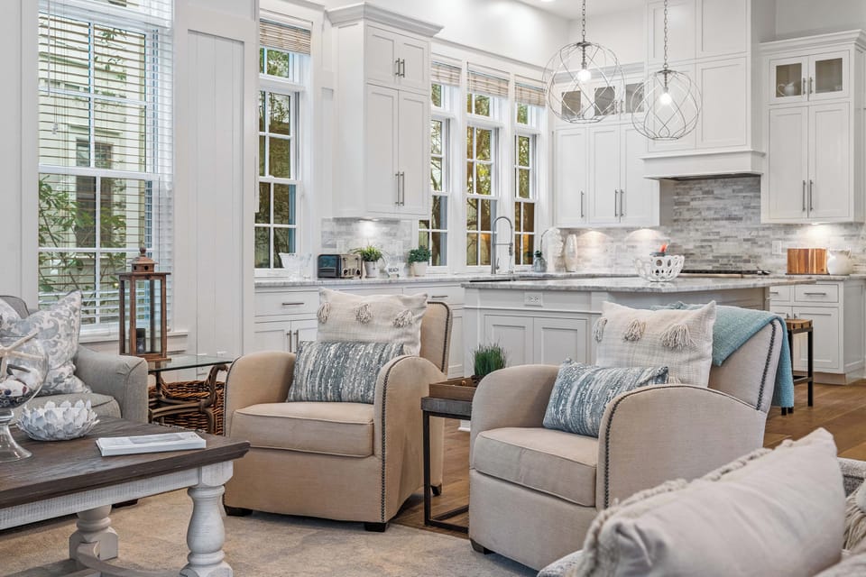 The open concept staging keeps everyone connected