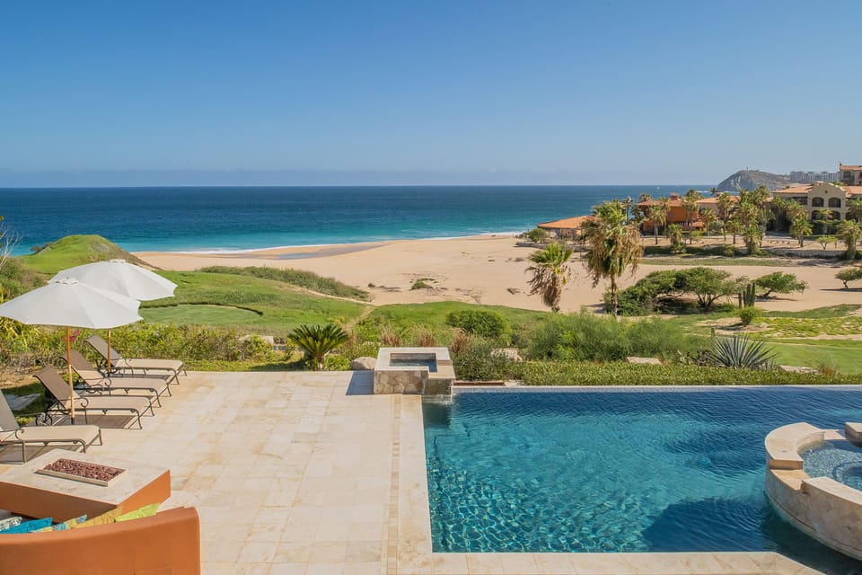 Lounge poolside with beach view