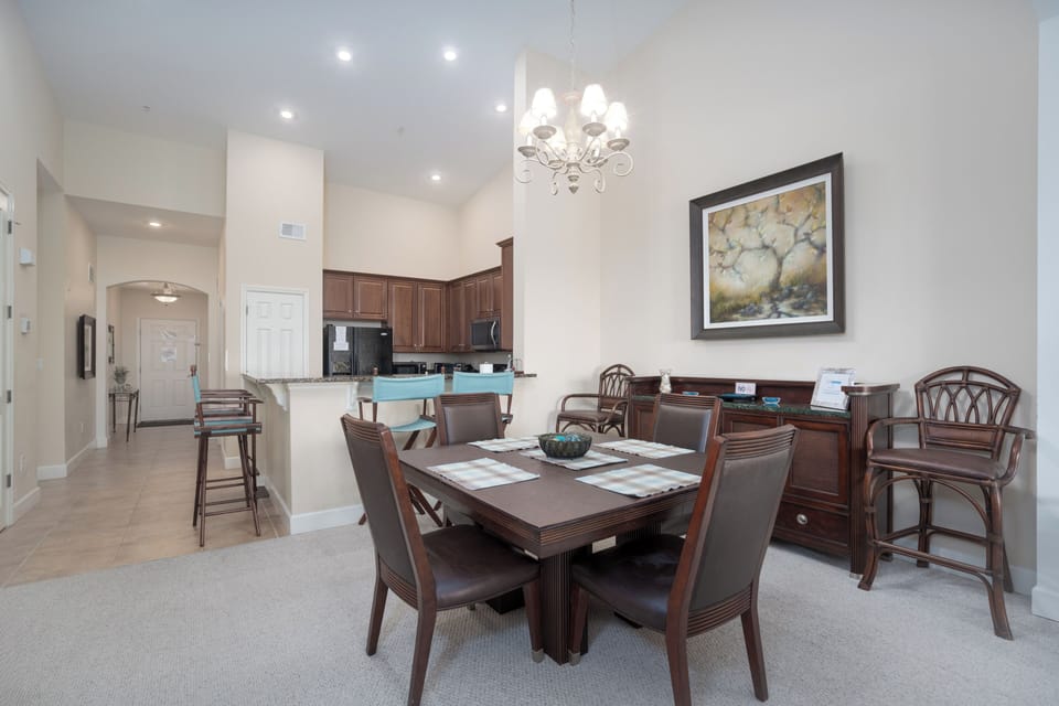 Kitchen flows right into the dining room.