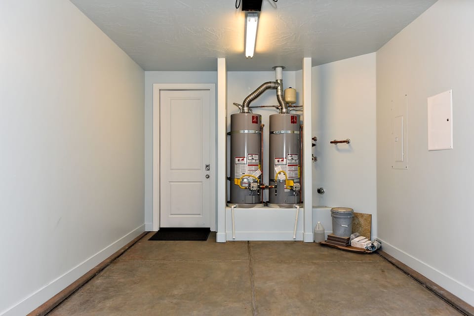 Garage w/ 2 Water Heaters - One car garage with 2 water heaters.