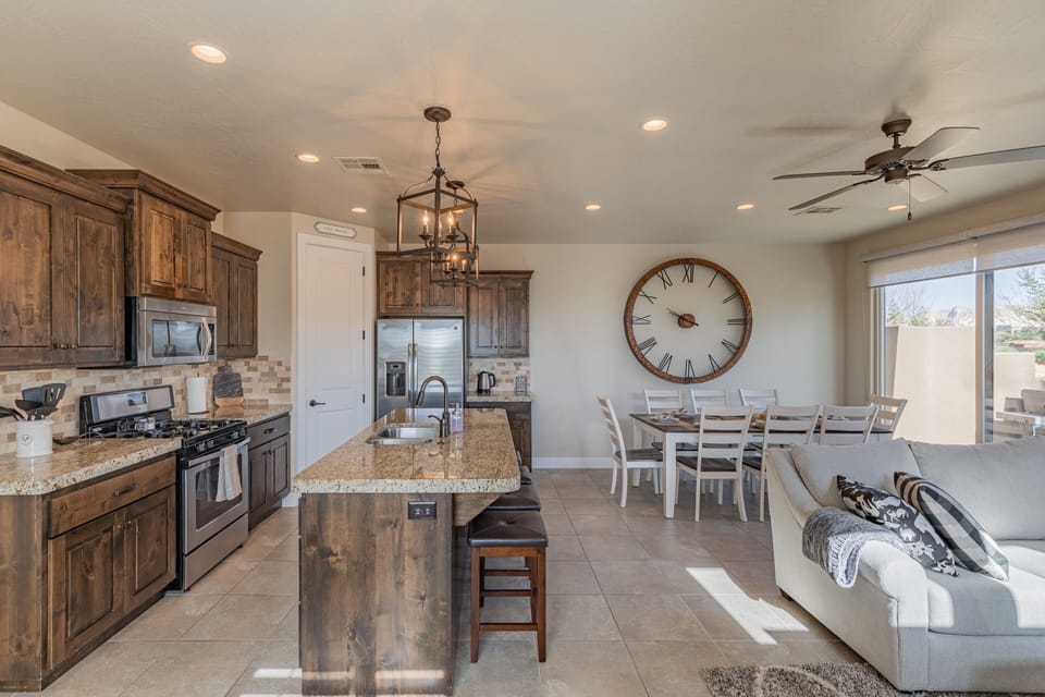 Side View - Side view showing you the kitchen appliance and seating space.