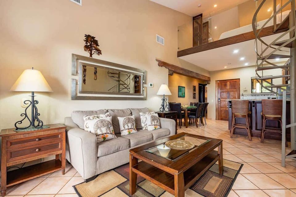 Spacious living area, view of living, dining and loft area