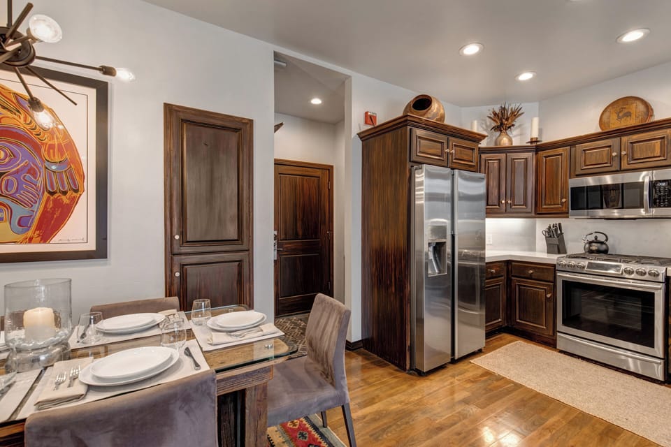 The open concept dining and kitchen area.