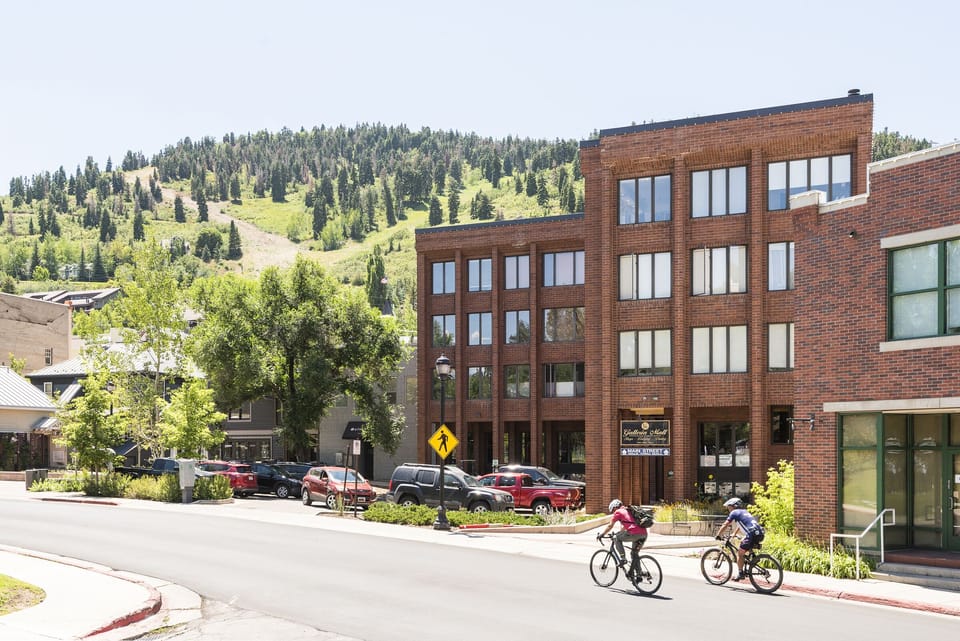 Galleria condominiums, Park City Mountain in the background on a beautiful summer day