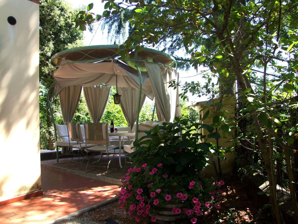 Furniture, Chair, Table, Outdoor Furniture, Shade, Outdoor Table, Garden, Outdoor Structure, Backyard, Umbrella