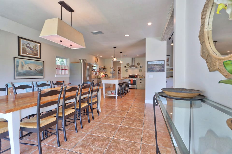 View from the dining area into the kitchen