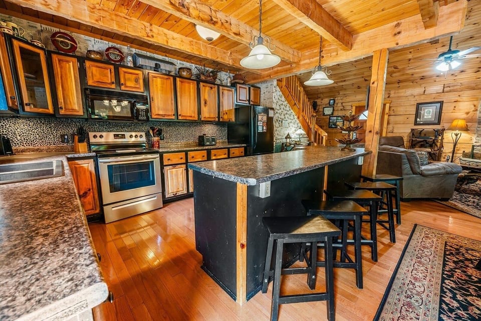 Indoors, Hardwood, Stained Wood, Kitchen, Kitchen Island