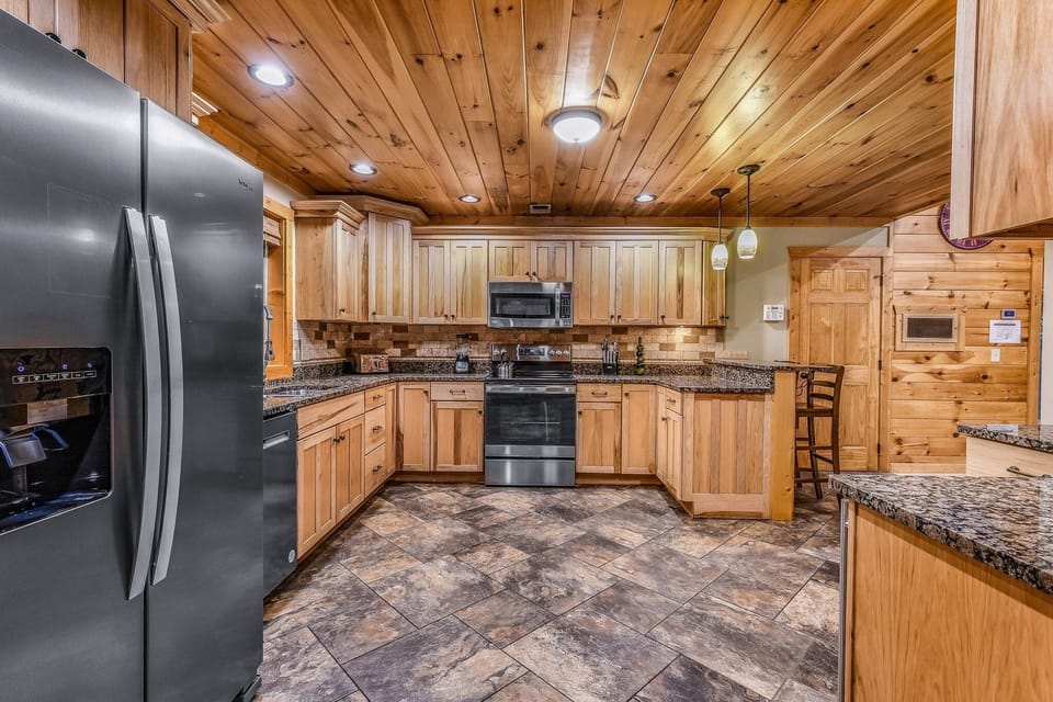 Indoors, Hardwood, Stained Wood, Appliance, Refrigerator