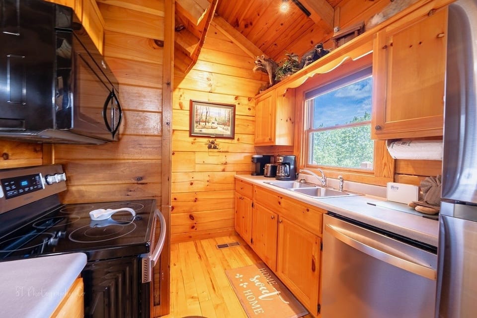 Indoors, Hardwood, Stained Wood, Kitchen, Sink
