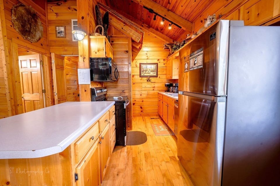 Indoors, Hardwood, Stained Wood, Kitchen, Refrigerator