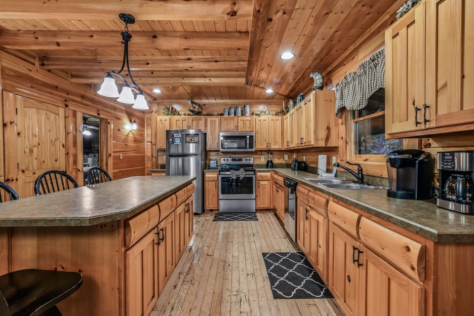 Indoors, Hardwood, Kitchen, Refrigerator, Stained Wood