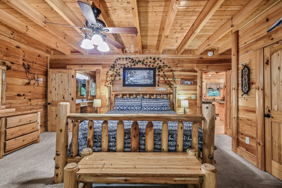 Indoors, Hardwood, Stained Wood, Ceiling Fan, Crib