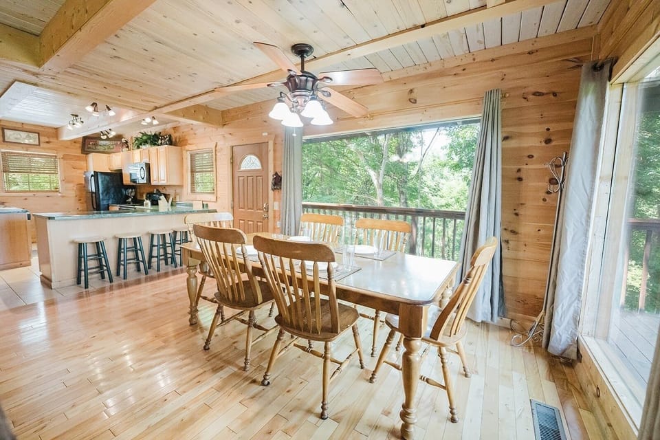 Indoors, Hardwood, Furniture, Table, Ceiling Fan