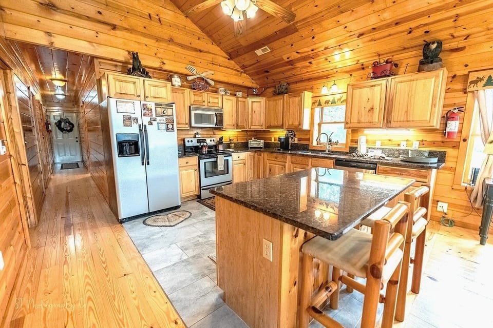 Indoors, Hardwood, Stained Wood, Kitchen, Kitchen Island