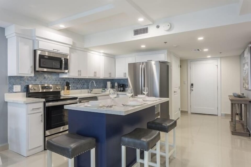 Our modern dining space is nestled in the kitchen area. Entertaining here is a breeze.