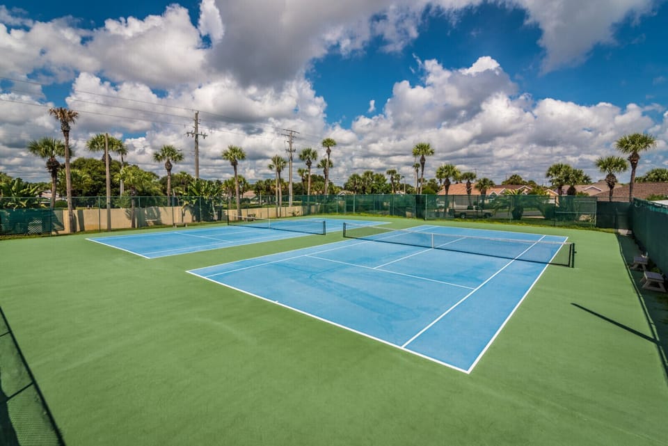 Enjoy tennis or pickleball on one of our lighted, padded courts