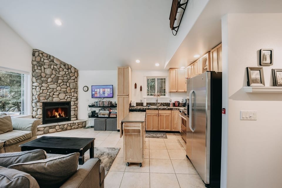 Indoors, Fireplace, Home Decor, Kitchen, Refrigerator