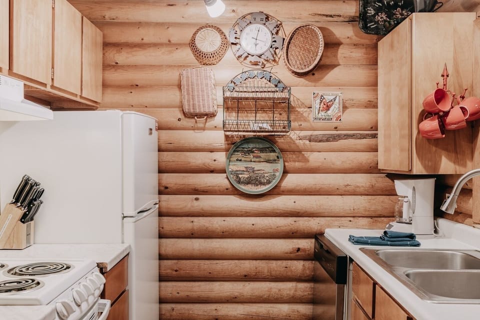 Indoors, Hardwood, Stained Wood, Sink, Refrigerator