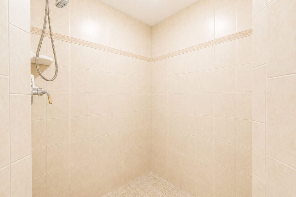 Walk-in shower with a low ledge