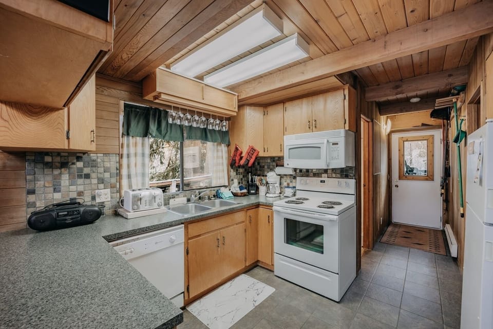Indoors, Hardwood, Kitchen, Stained Wood, Microwave