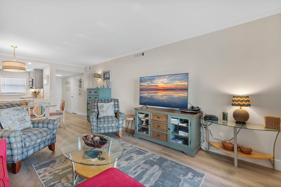 Enjoy a movie on the flat screen TV