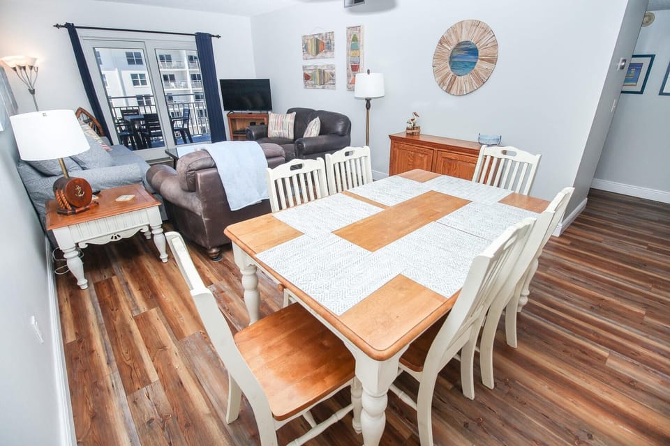Dining area flows from living room