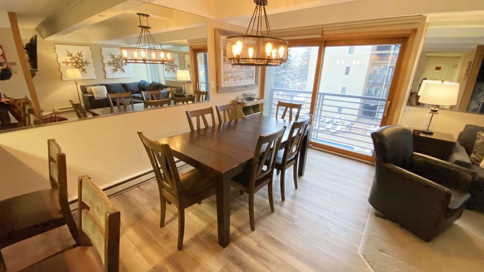 Dining area with sliding glass door