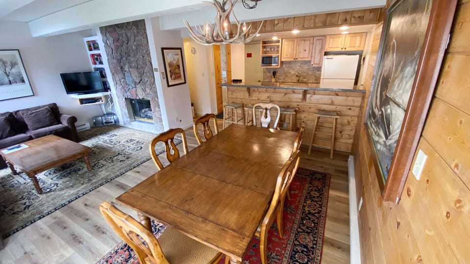 Dining table seats up to 6.