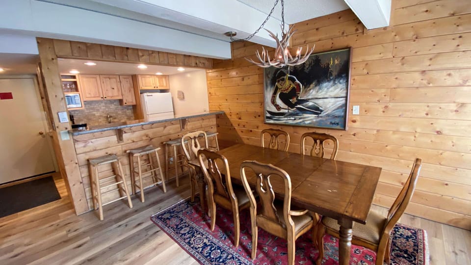 Kitchen with barstools.