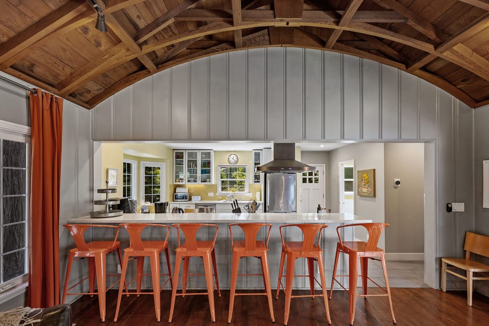 Gather around this spacious kitchen island that doubles as indoor dining space