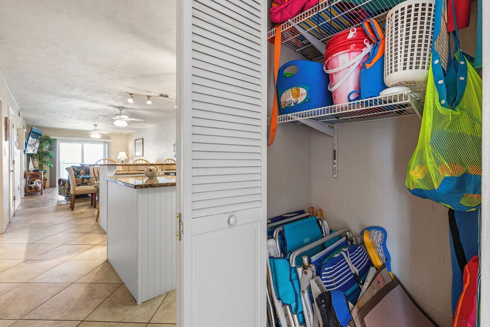 Beach gear in the closet