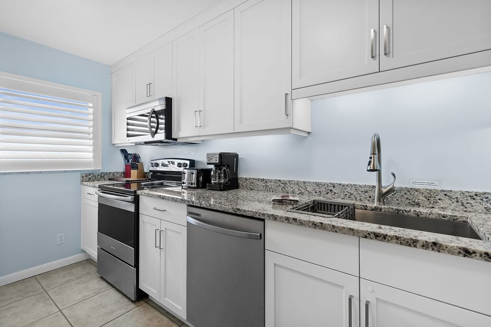 Kitchen with stainless steel appliances