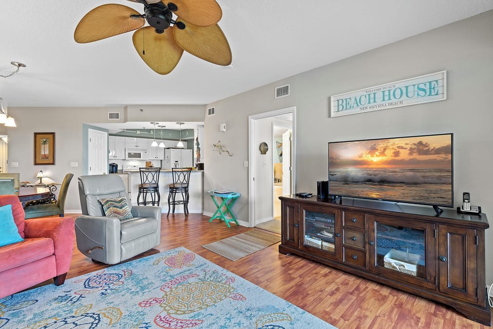 Enjoy a movie on the flat screen TV