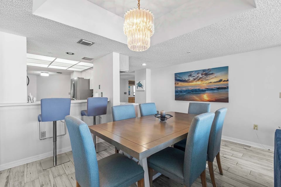 Dining table has seating for six
